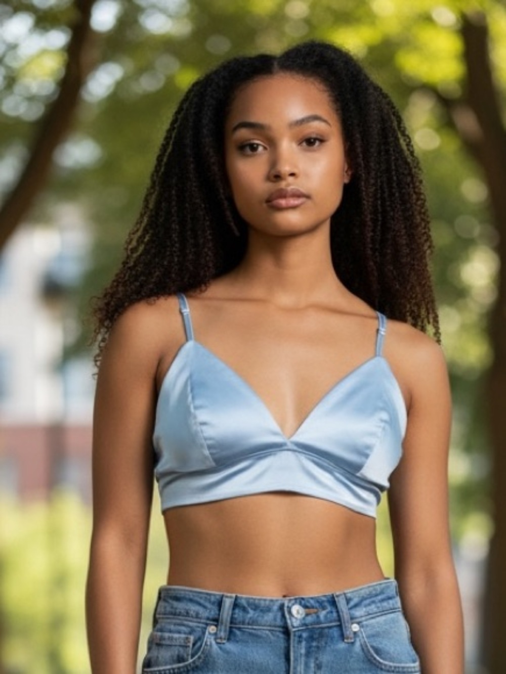 Eloquii Sky Blue Satin Crop Top